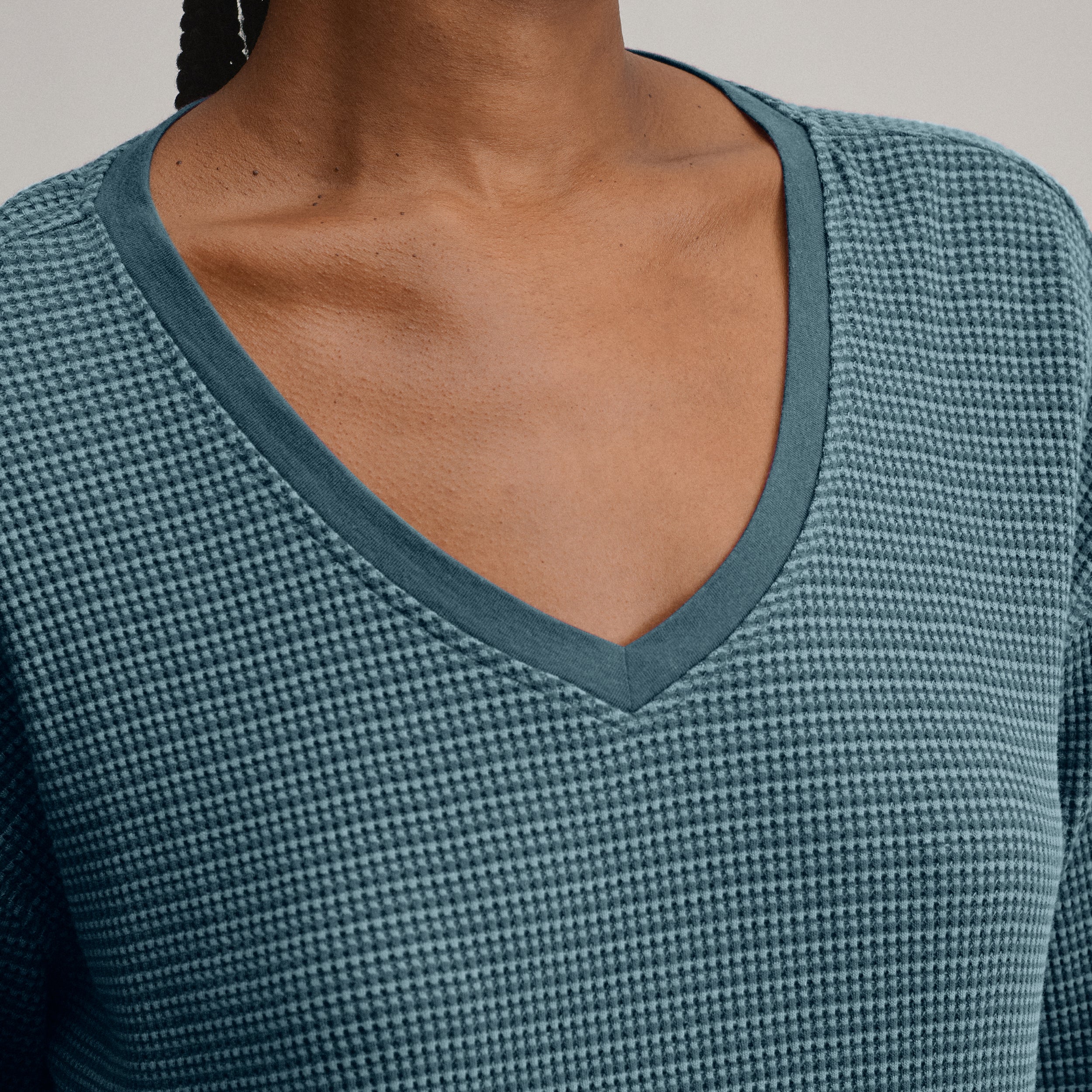 Women's Long-Sleeve V-Neck Boyfriend Thermal - Striped - Image 3