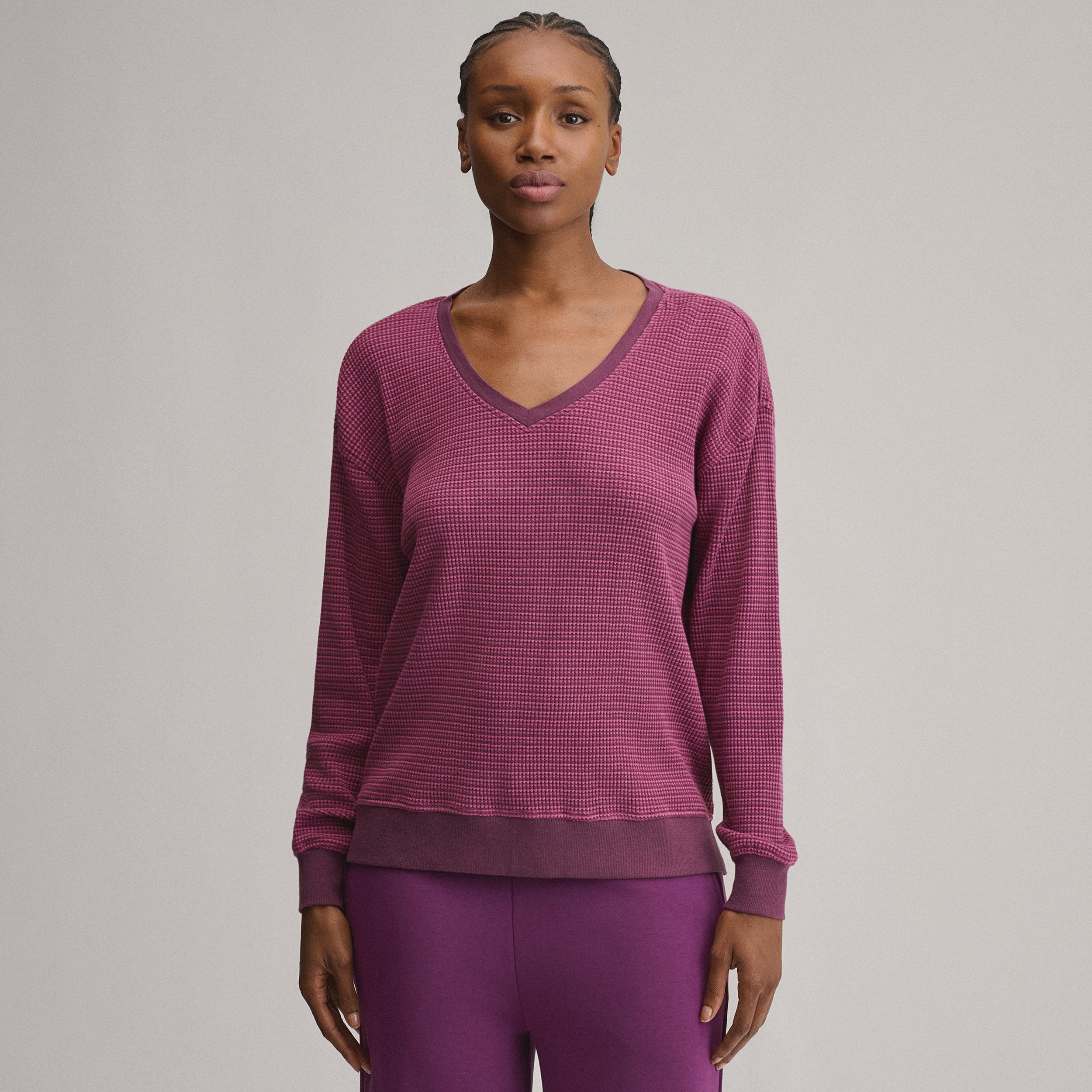 Women's Long-Sleeve V-Neck Boyfriend Thermal - Striped - Image 5
