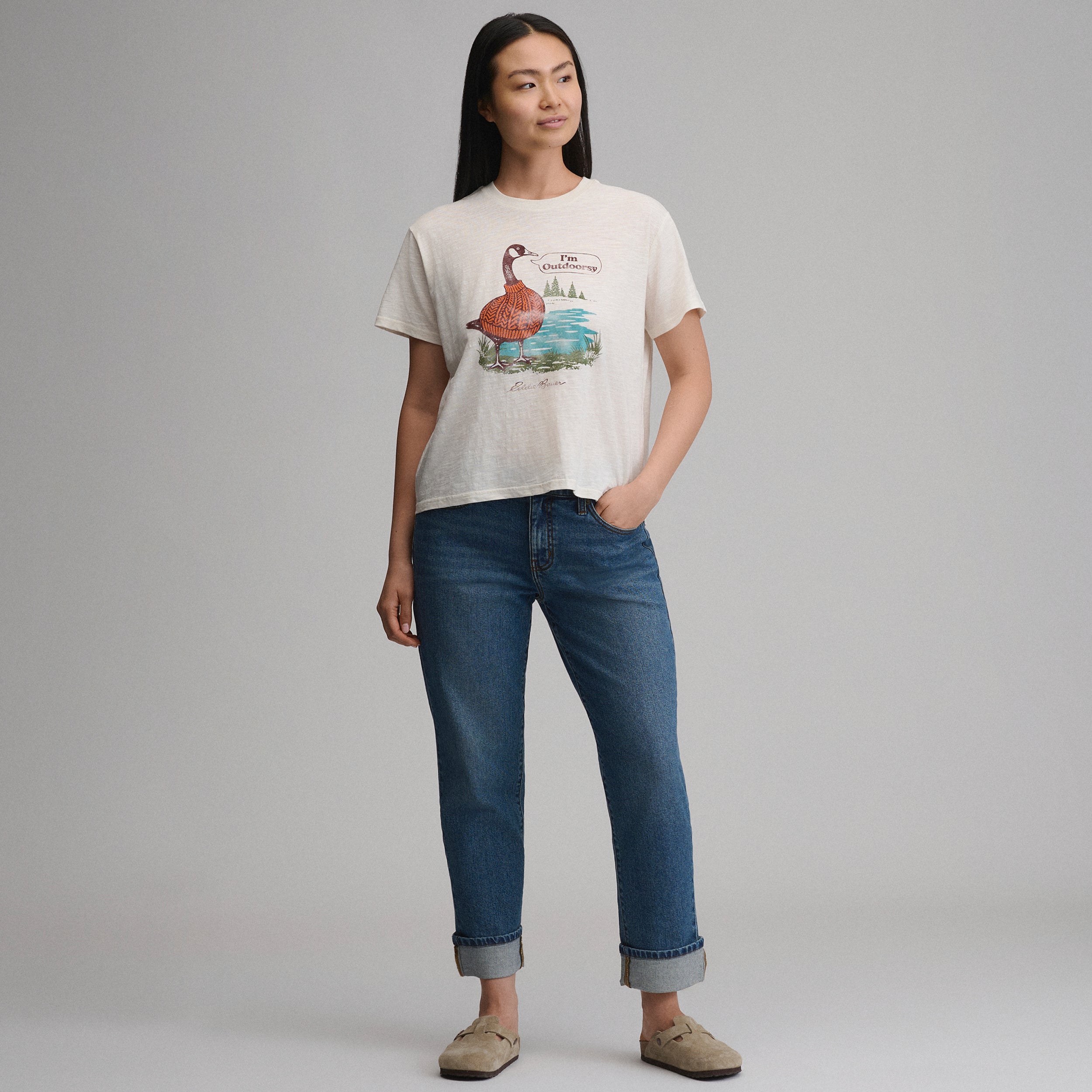 Women's Short-Sleeve Relaxed Boyfriend Graphic T-Shirt - Goose - Image 4