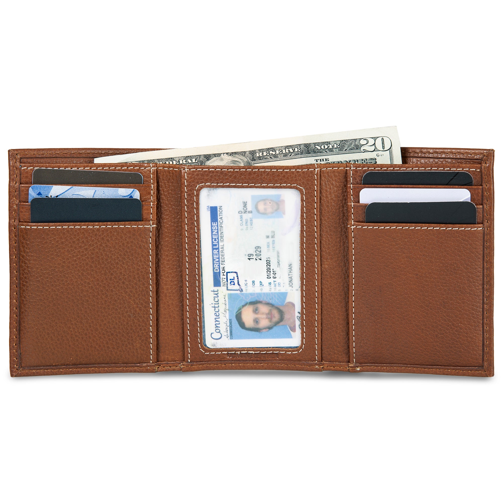 EB Signature Top Stitch Leather Trifold Wallet - Image 3