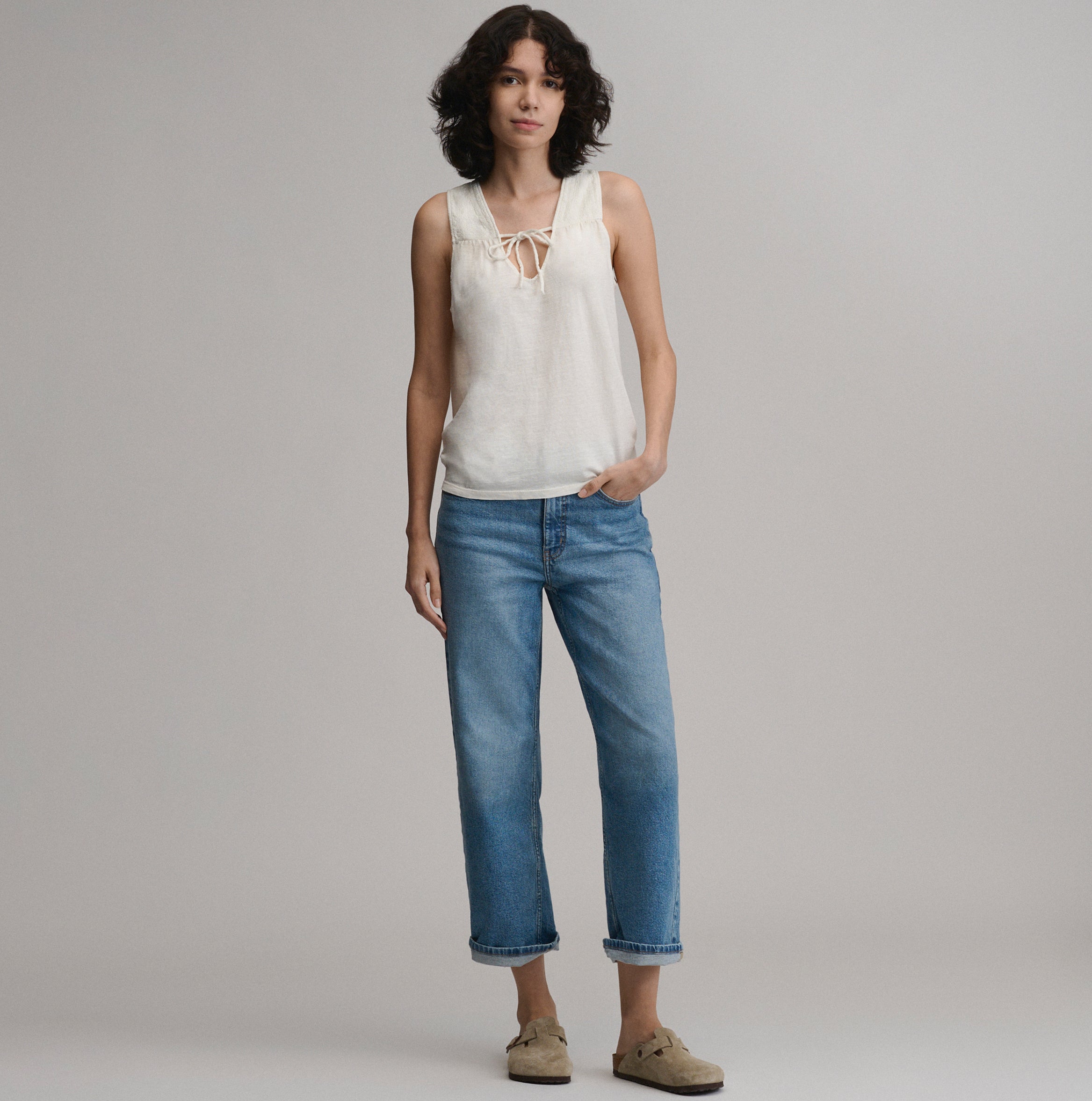 Women's Sunwashed Cotton Tie Front Tank - Image 4