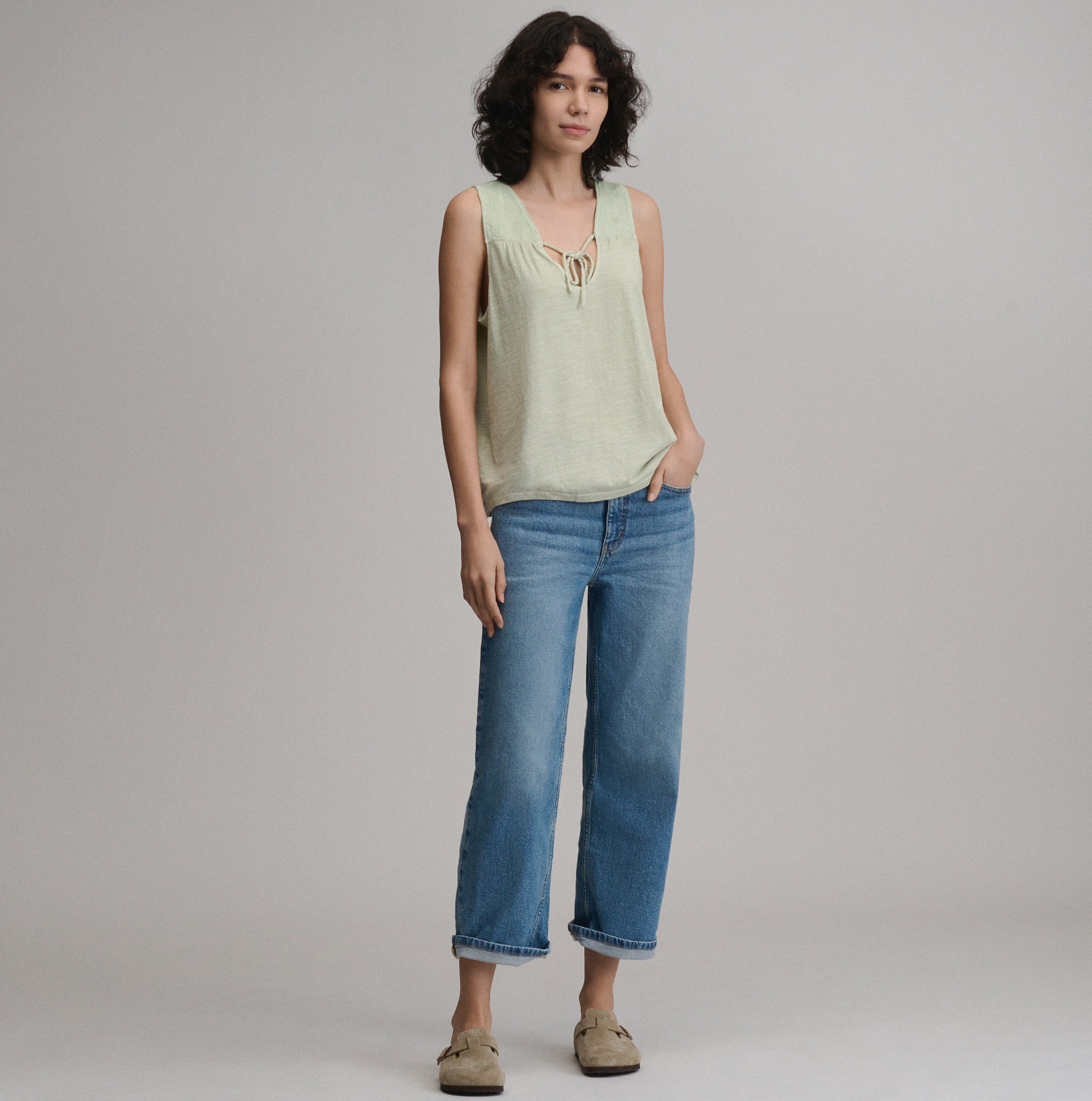 Women's Sunwashed Cotton Tie Front Tank - Image 8