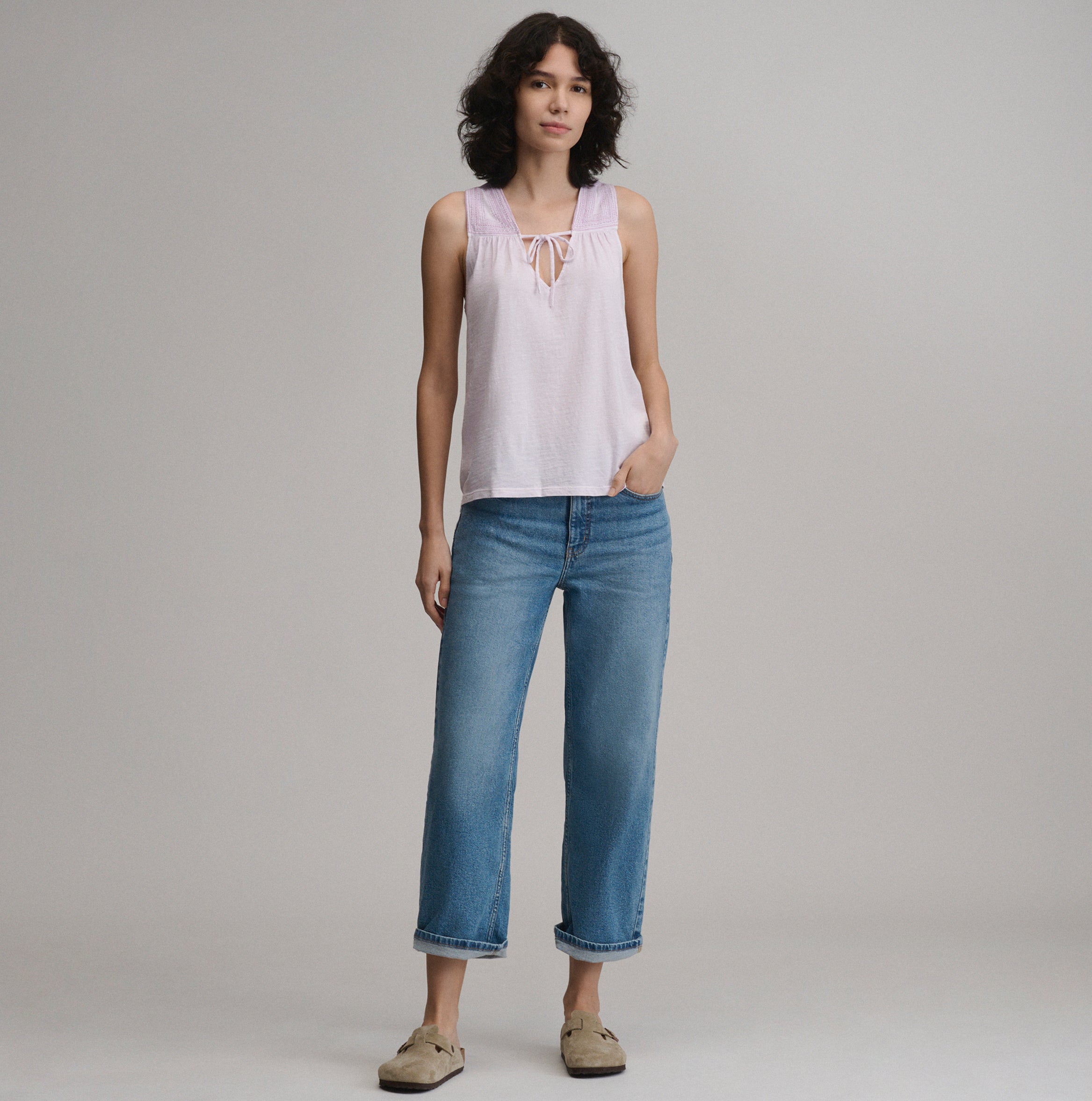 Women's Sunwashed Cotton Tie Front Tank - Image 12